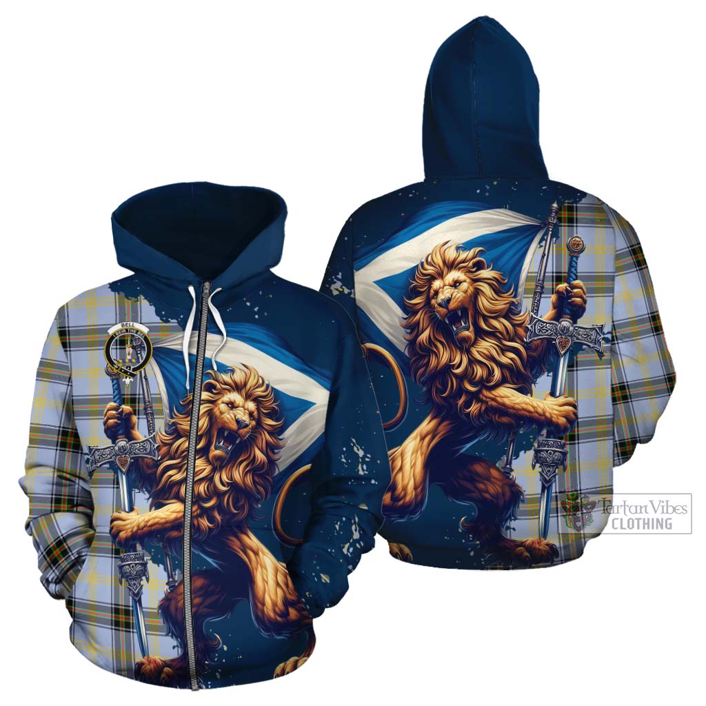 Tartan Vibes Clothing Bell Tartan Family Crest Cotton Hoodie with Scottish Majestic Lion