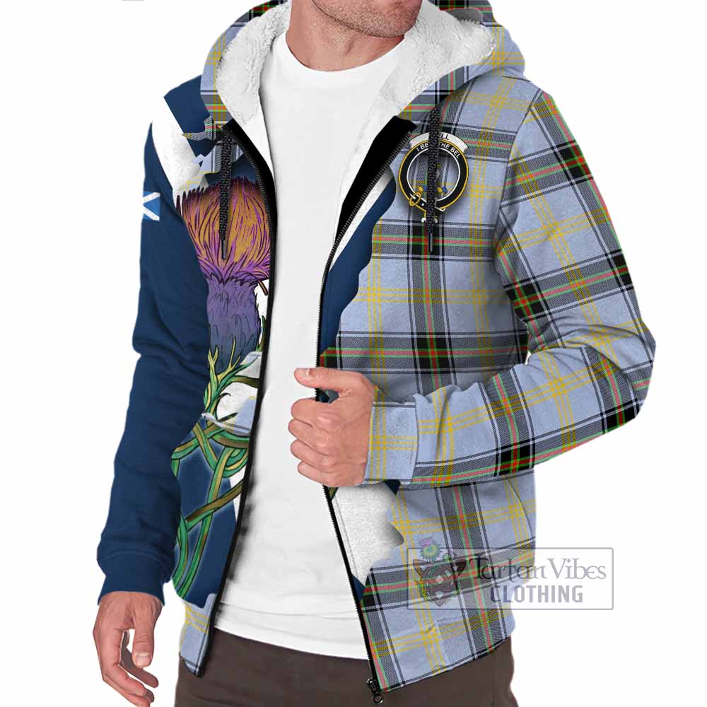 Tartan Vibes Clothing Bell Tartan Family Crest Sherpa Hoodie Scottish Thistle Celtic Inspired