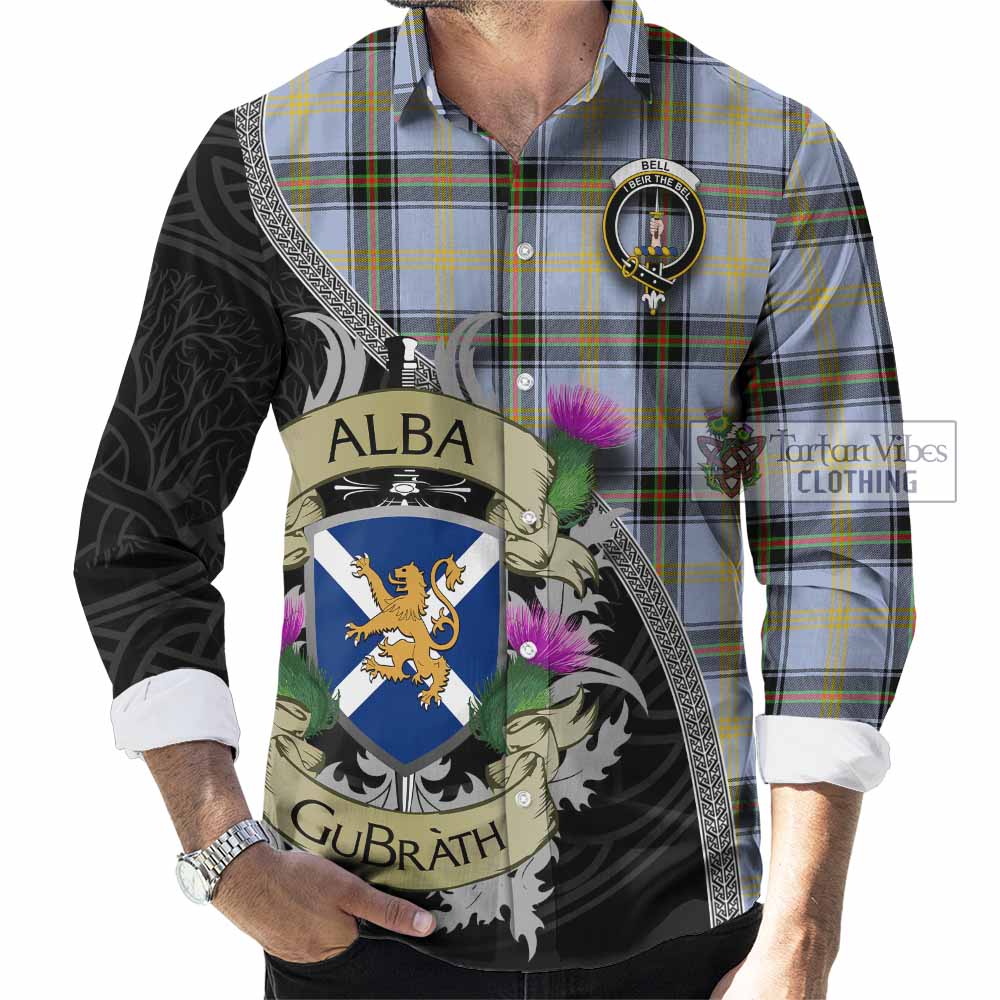 Tartan Vibes Clothing Bell Tartan Family Crest Long Sleeve Button Shirt Lion Rampant Royal Thistle Shield Celtic Inspired