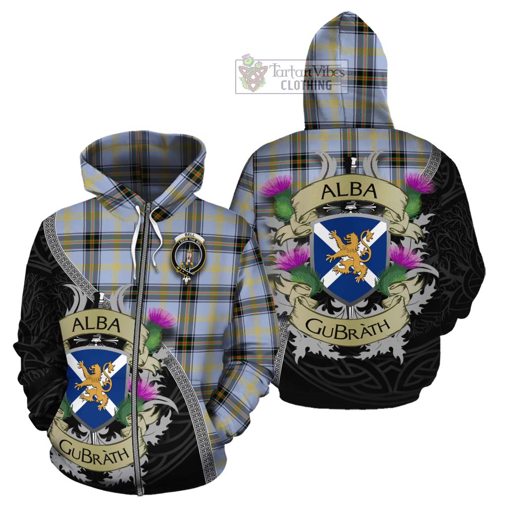 Tartan Vibes Clothing Bell Tartan Family Crest Cotton Hoodie Lion Rampant Royal Thistle Shield Celtic Inspired