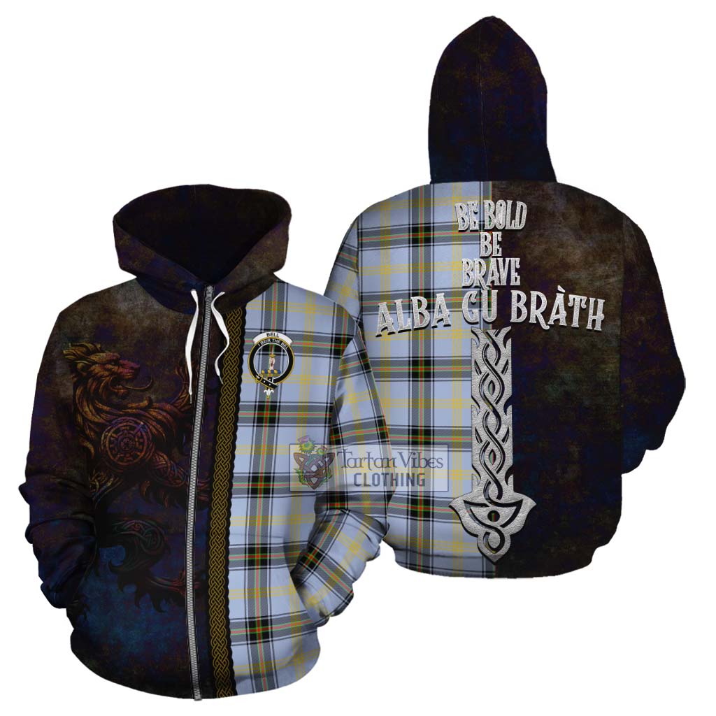 Tartan Vibes Clothing Bell Tartan Family Crest Cotton Hoodie Alba Gu Brath Be Brave Lion Ancient Style