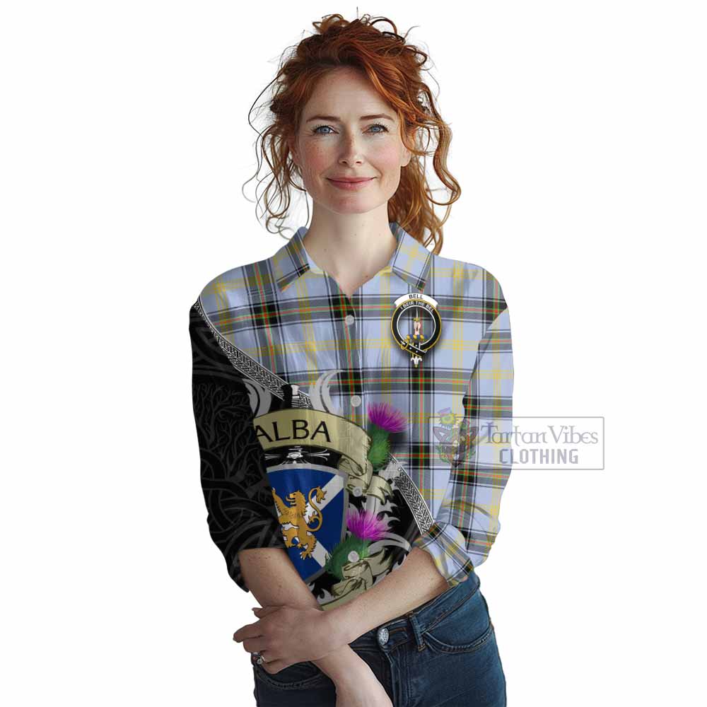 Tartan Vibes Clothing Bell Tartan Family Crest Women's Casual Shirt Lion Rampant Royal Thistle Shield Celtic Inspired
