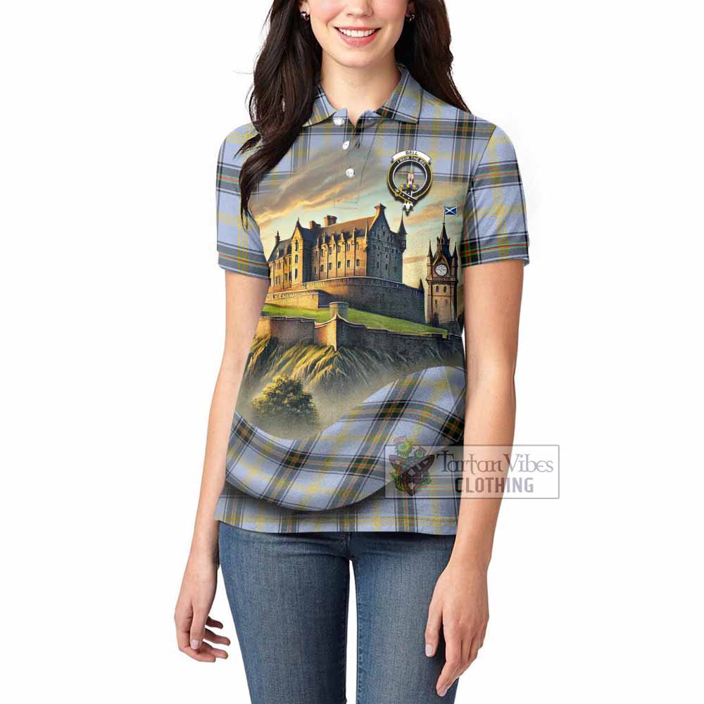 Tartan Vibes Clothing Bell Tartan Family Crest Women's Polo Shirt with Scottish Ancient Castle Stype
