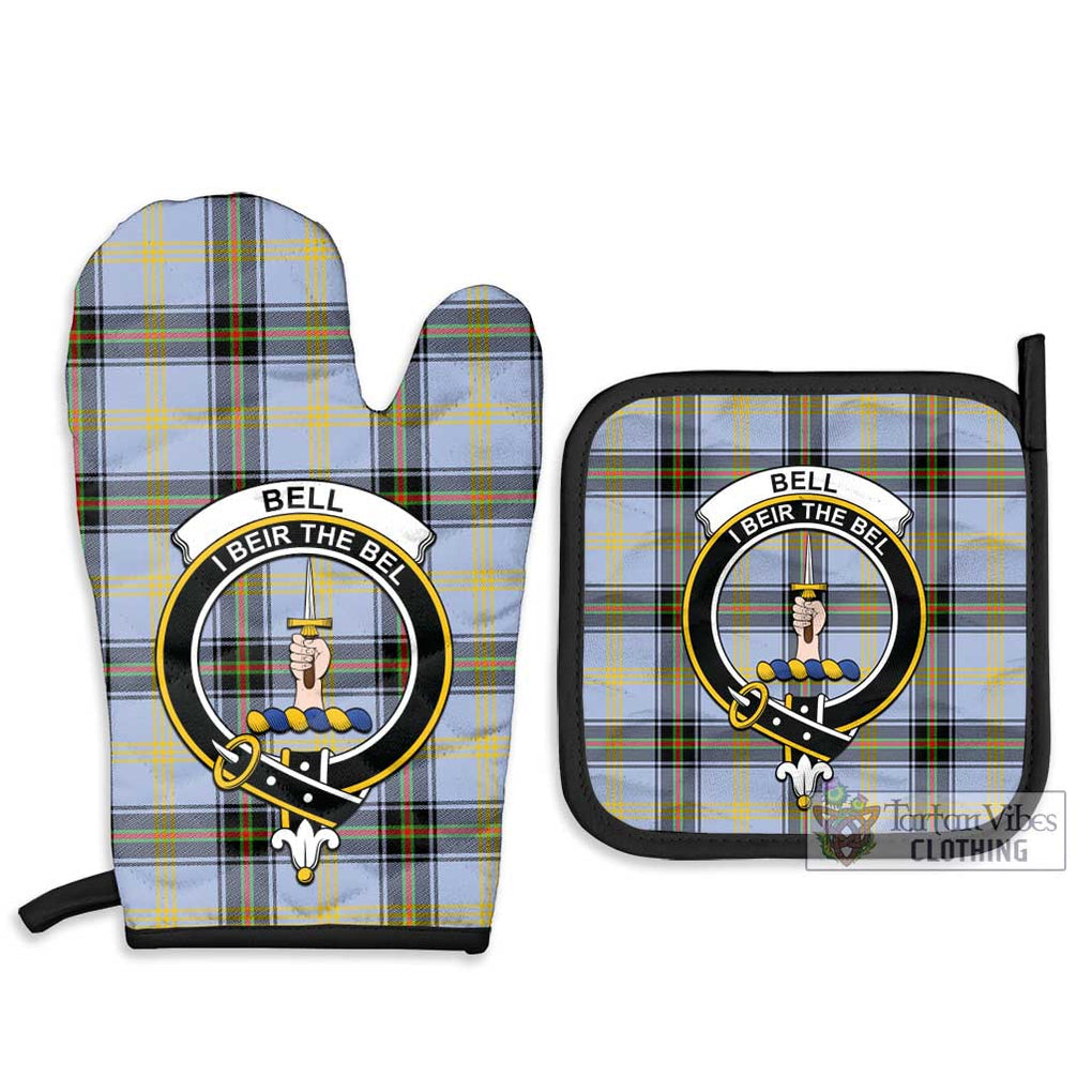 Bell Tartan Combo Oven Mitt & Pot-Holder with Family Crest Combo 1 Oven Mitt & 2 Pot-Holder Black - Tartan Vibes Clothing
