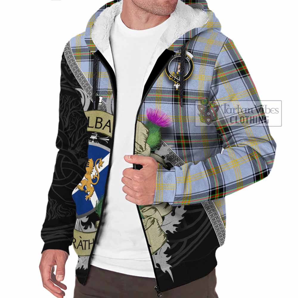 Tartan Vibes Clothing Bell Tartan Family Crest Sherpa Hoodie Lion Rampant Royal Thistle Shield Celtic Inspired