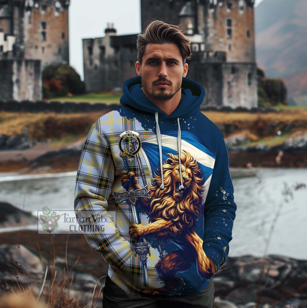 Tartan Vibes Clothing Bell Tartan Family Crest Cotton Hoodie with Scottish Majestic Lion