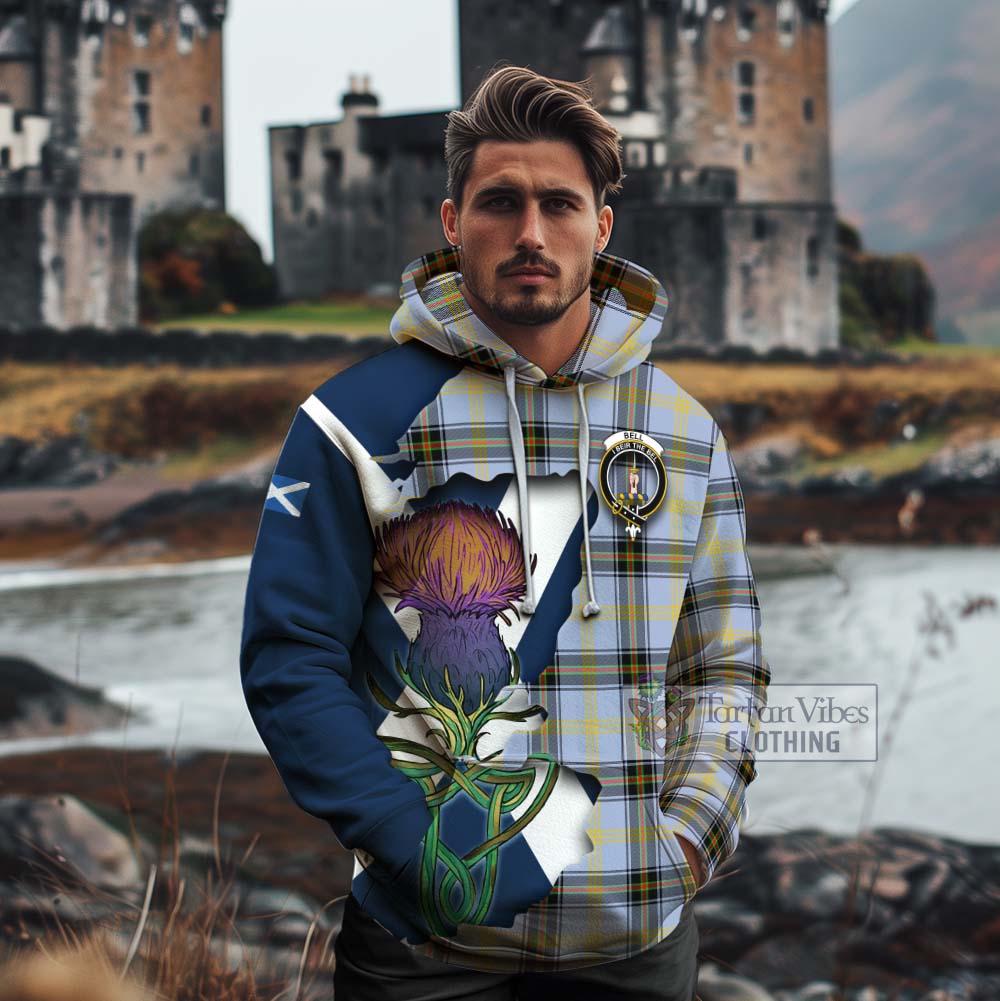 Tartan Vibes Clothing Bell Tartan Family Crest Cotton Hoodie Scottish Thistle Celtic Inspired
