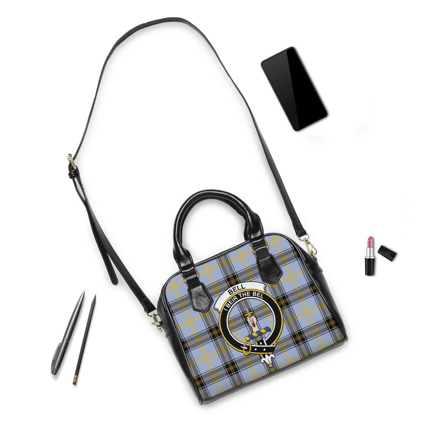 Bell Tartan Shoulder Handbags with Family Crest - Tartanvibesclothing
