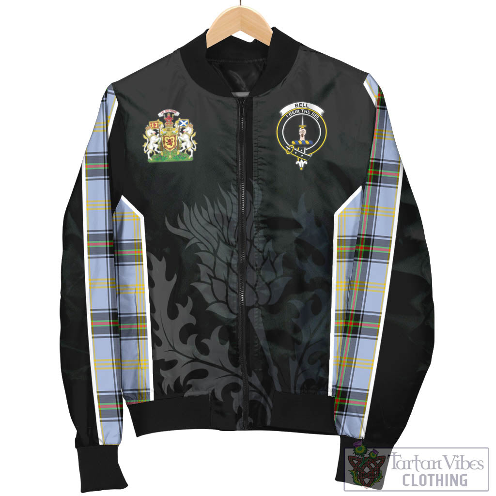 Tartan Vibes Clothing Bell Tartan Bomber Jacket with Family Crest and Scottish Thistle Vibes Sport Style