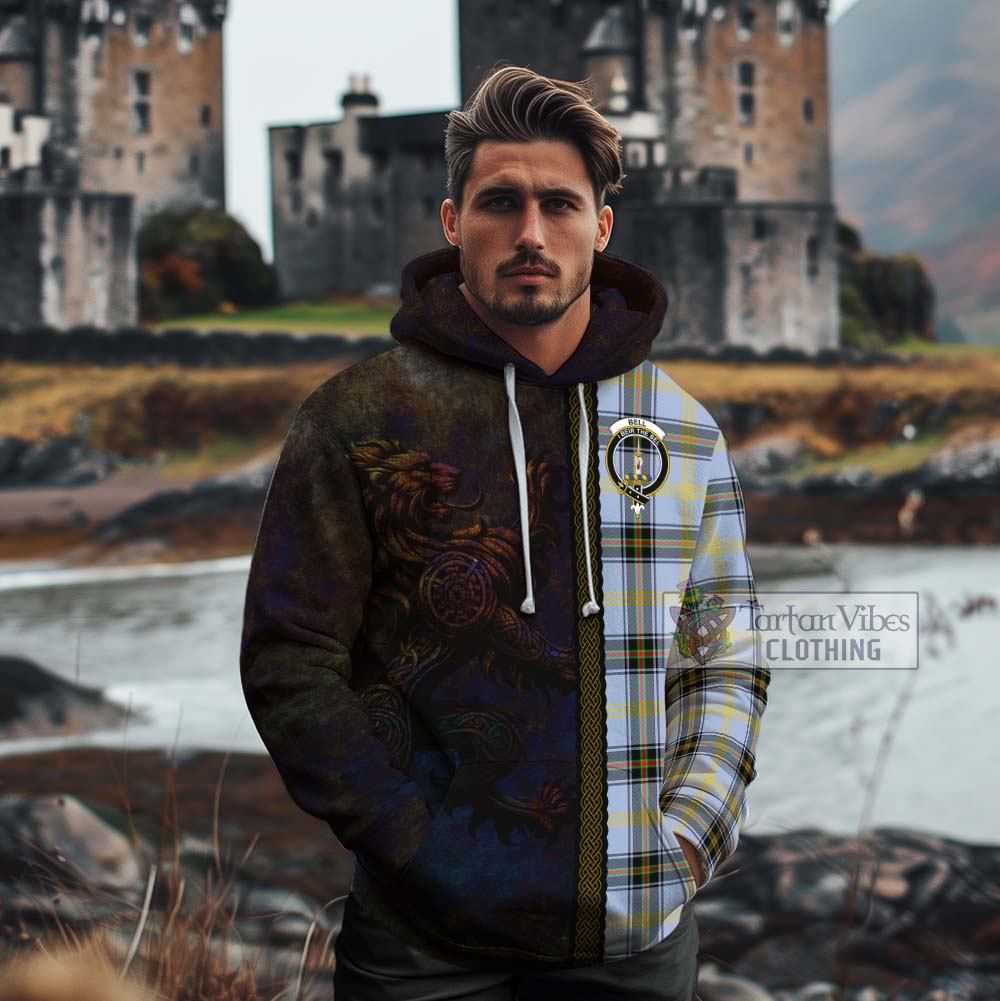 Tartan Vibes Clothing Bell Tartan Family Crest Cotton Hoodie Alba Gu Brath Be Brave Lion Ancient Style