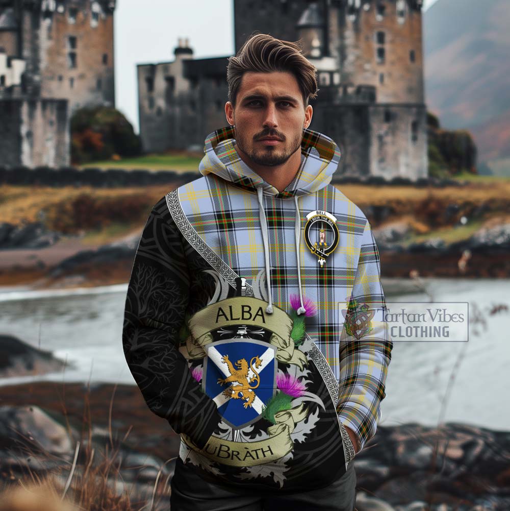 Tartan Vibes Clothing Bell Tartan Family Crest Cotton Hoodie Lion Rampant Royal Thistle Shield Celtic Inspired