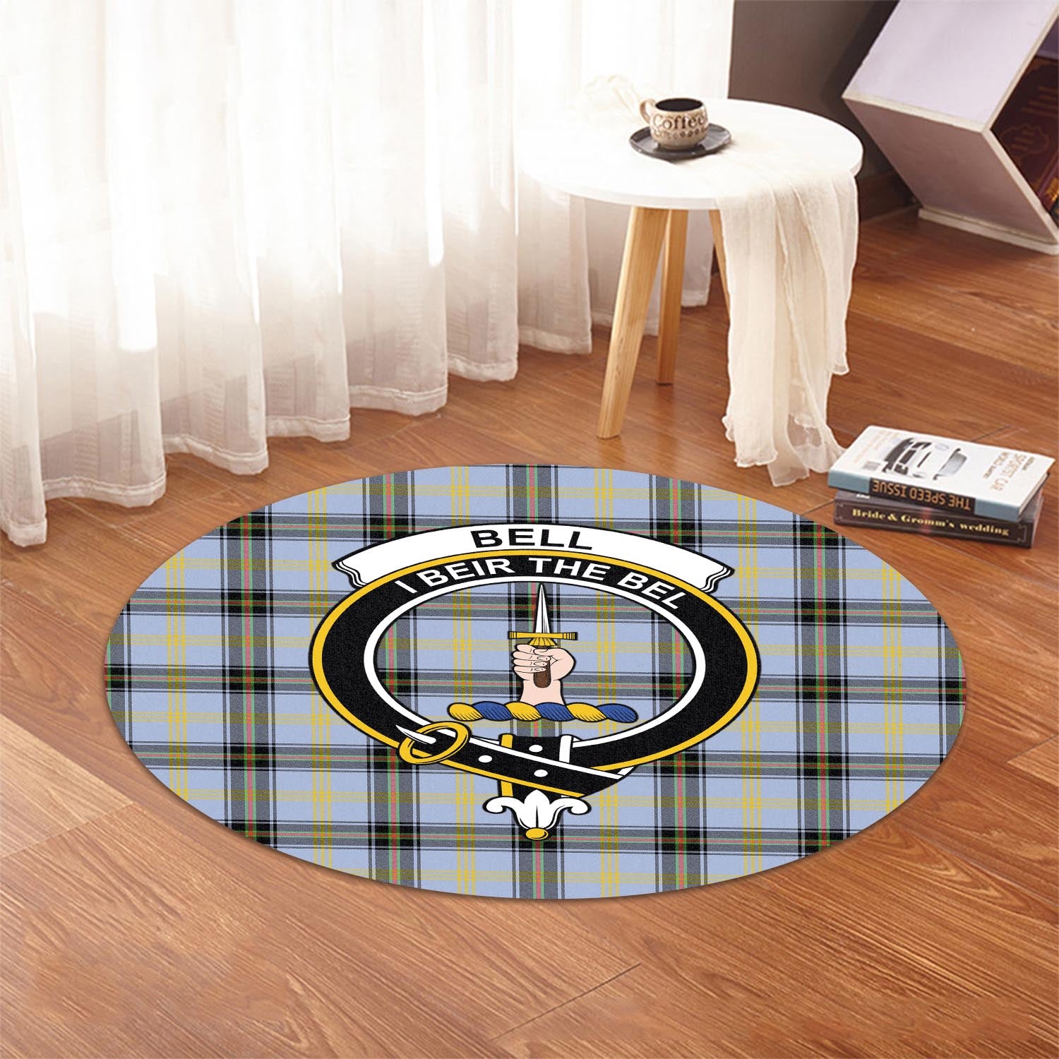 Bell Tartan Round Rug with Family Crest - Tartanvibesclothing