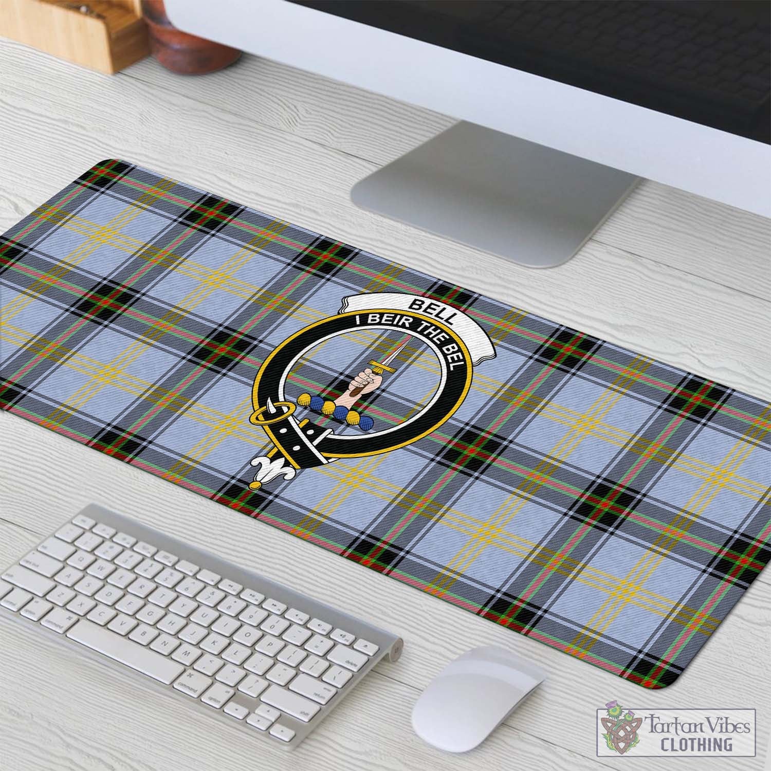 Tartan Vibes Clothing Bell Tartan Mouse Pad with Family Crest