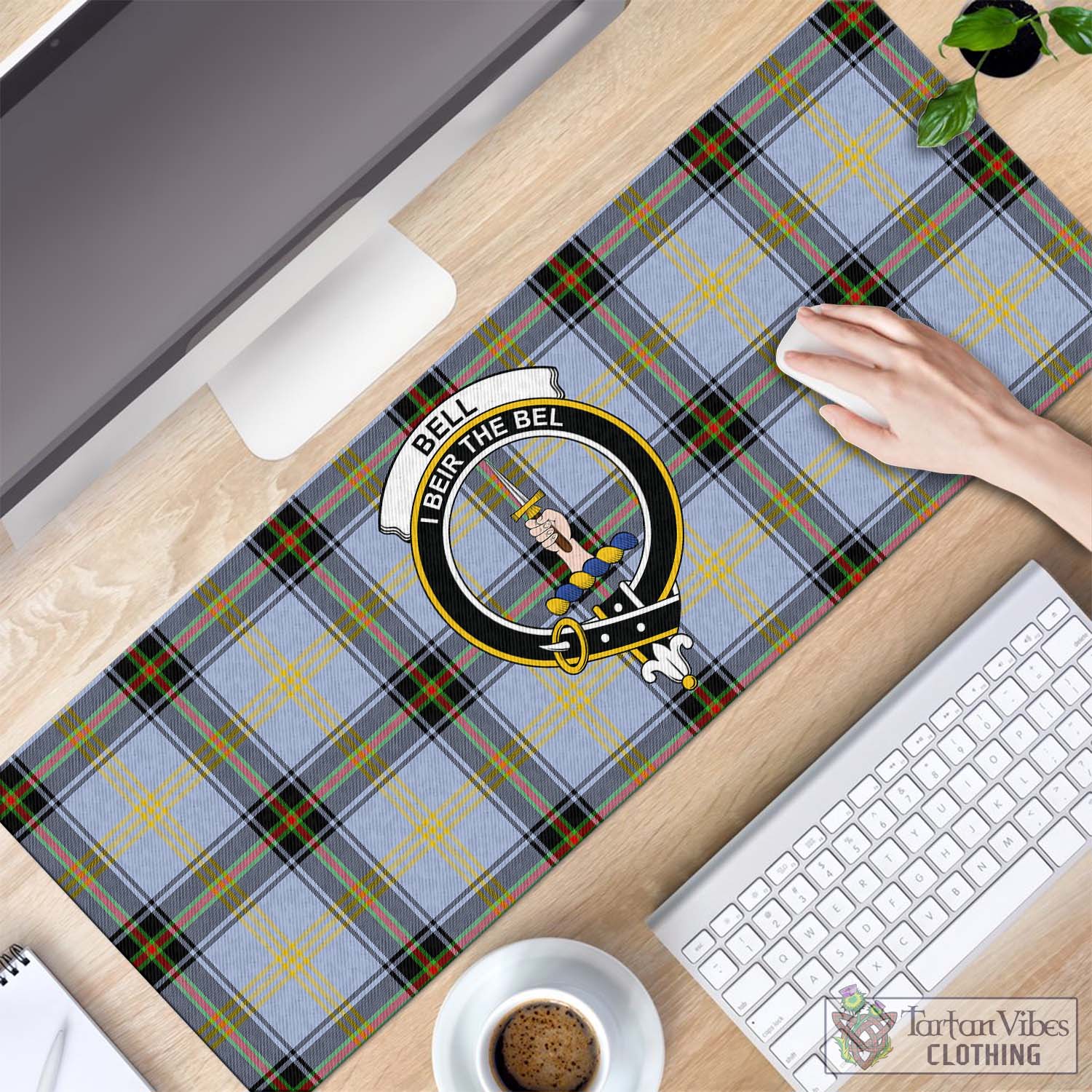 Tartan Vibes Clothing Bell Tartan Mouse Pad with Family Crest