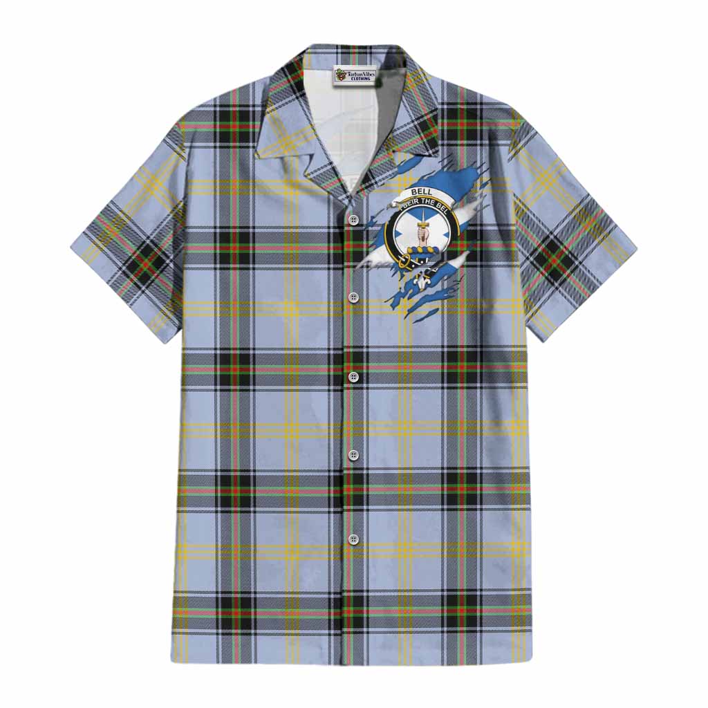 Bell Clan Crest In Me Tartan Cotton Hawaiian Shirt Scotland Flag Style