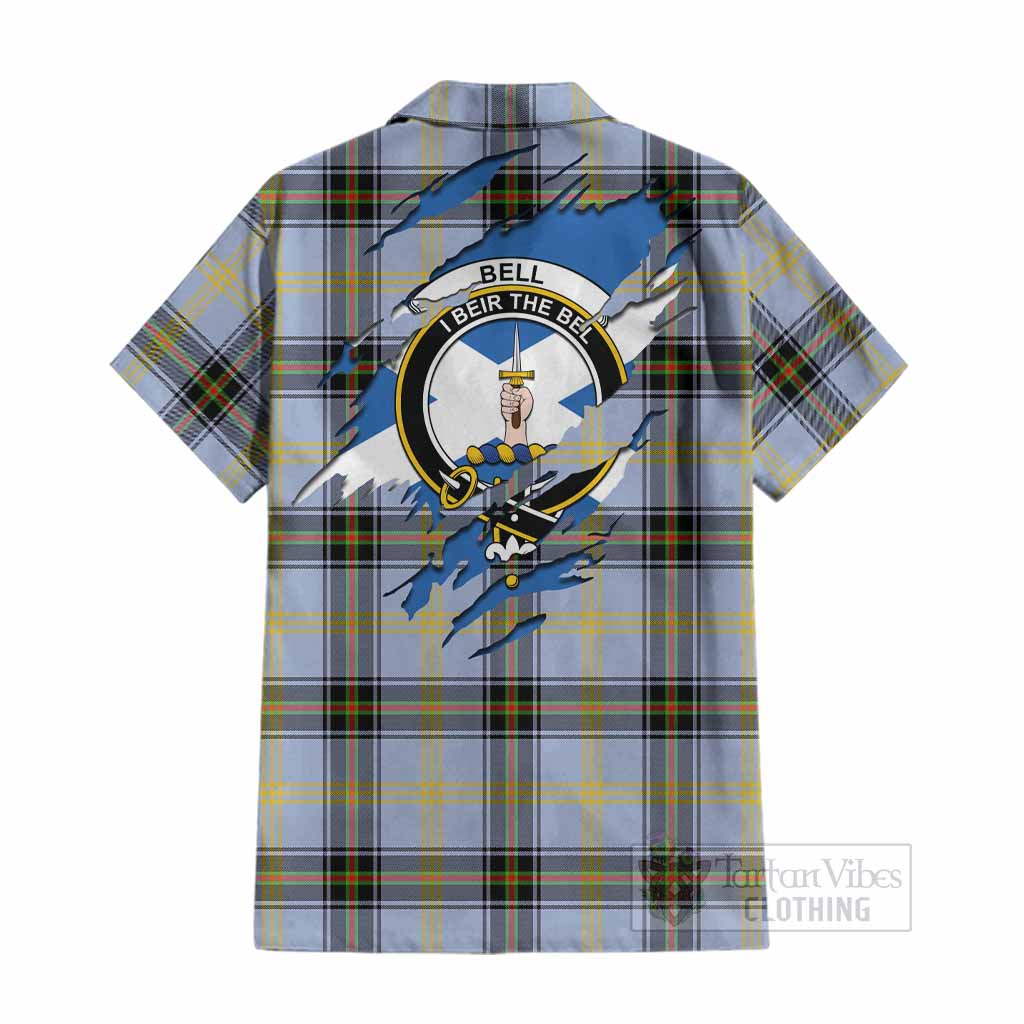 Bell Clan Crest In Me Tartan Cotton Hawaiian Shirt Scotland Flag Style