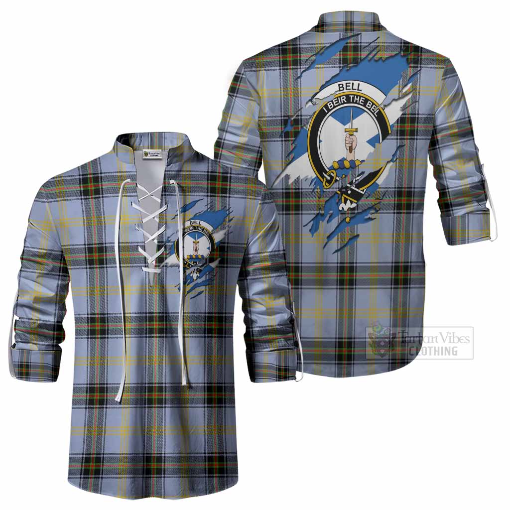 Bell Clan Crest In Me Tartan Ghillie Shirt Scotland Flag Style