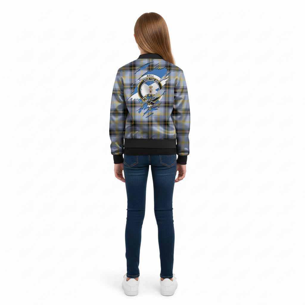 Bell Clan Crest In Me Tartan Kid Bomber Jacket Scotland Flag Style