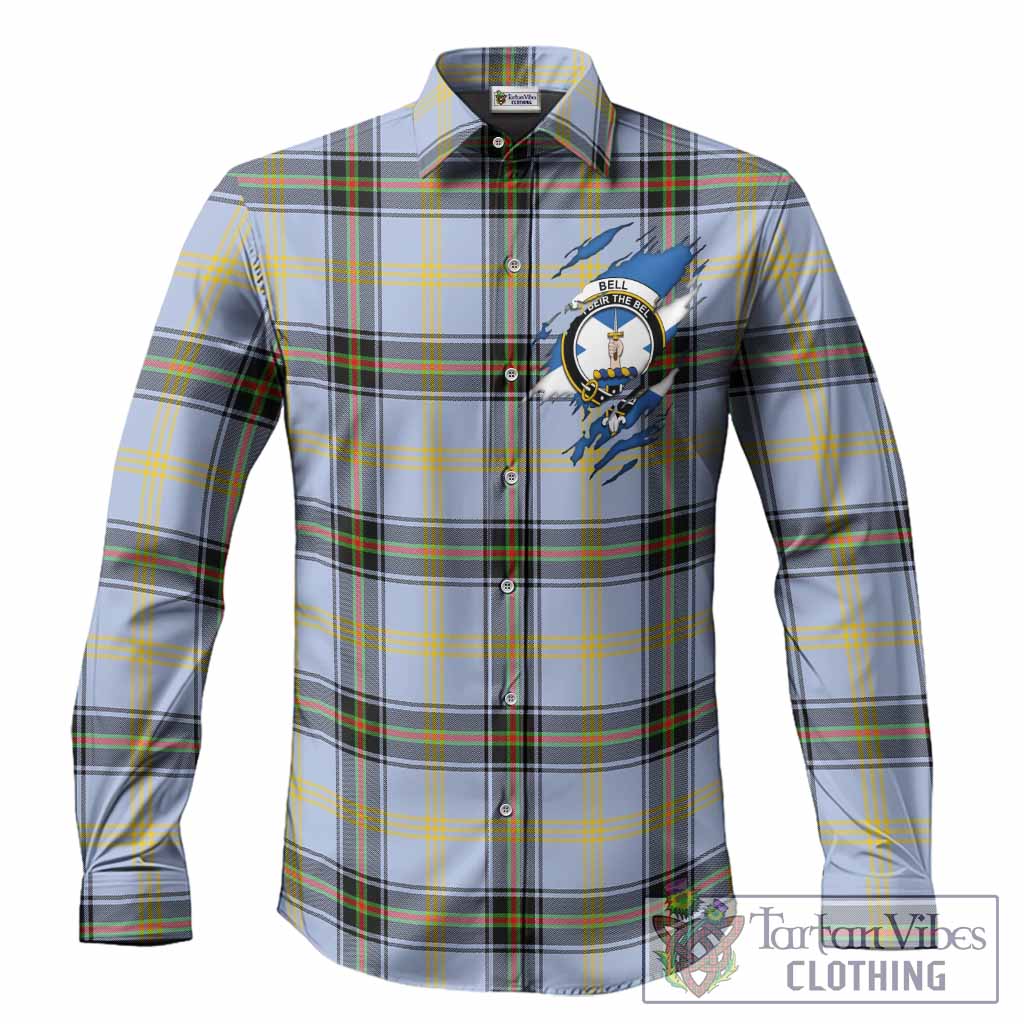 Bell Clan Crest In Me Tartan Long Sleeve Button Shirts Scotland Flag Style