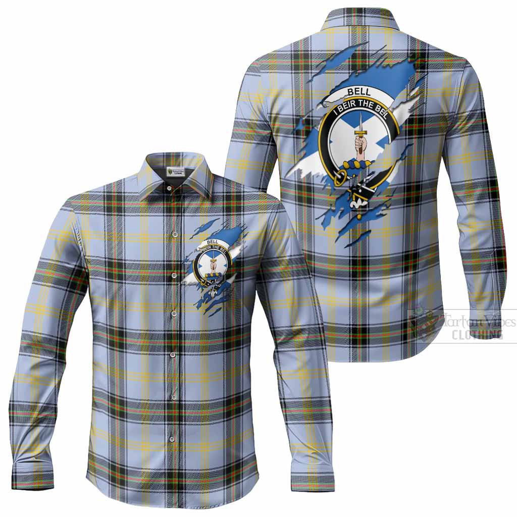 Bell Clan Crest In Me Tartan Long Sleeve Button Shirts Scotland Flag Style