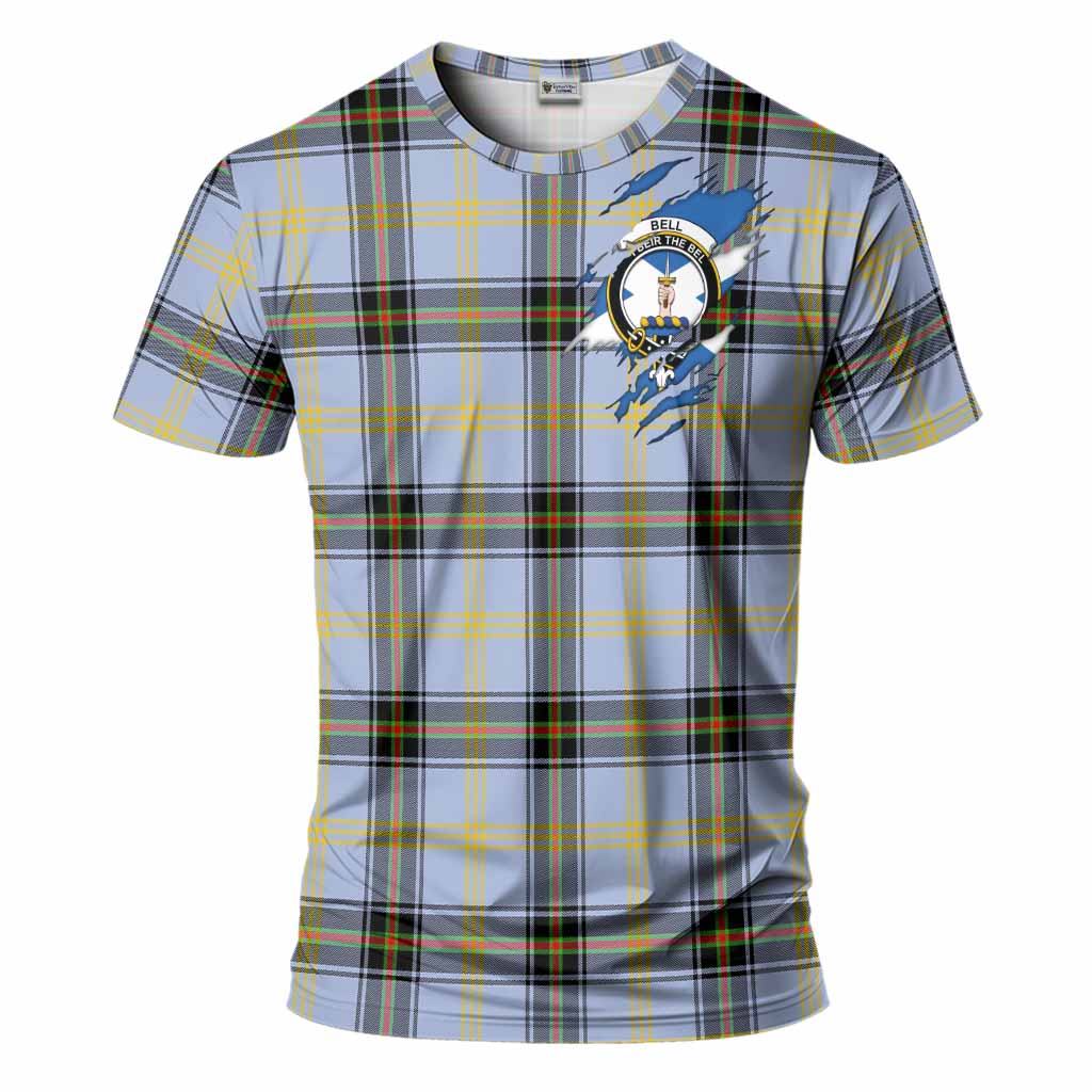 Bell Clan Crest In Me Tartan T-Shirt Scotland Flag Style