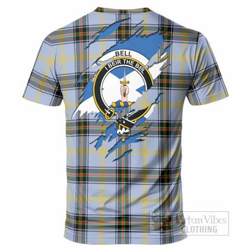 Bell Clan Crest In Me Tartan T-Shirt Scotland Flag Style
