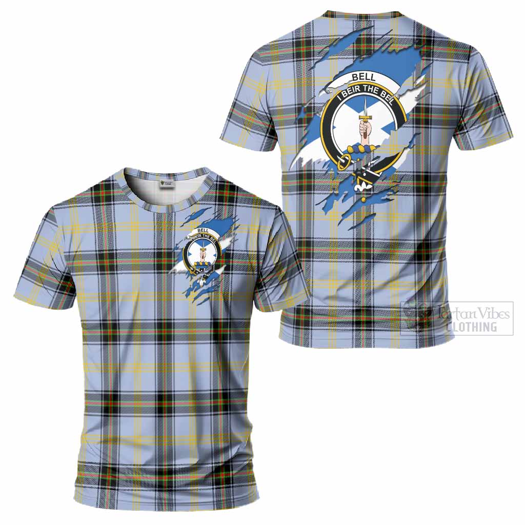 Bell Clan Crest In Me Tartan T-Shirt Scotland Flag Style