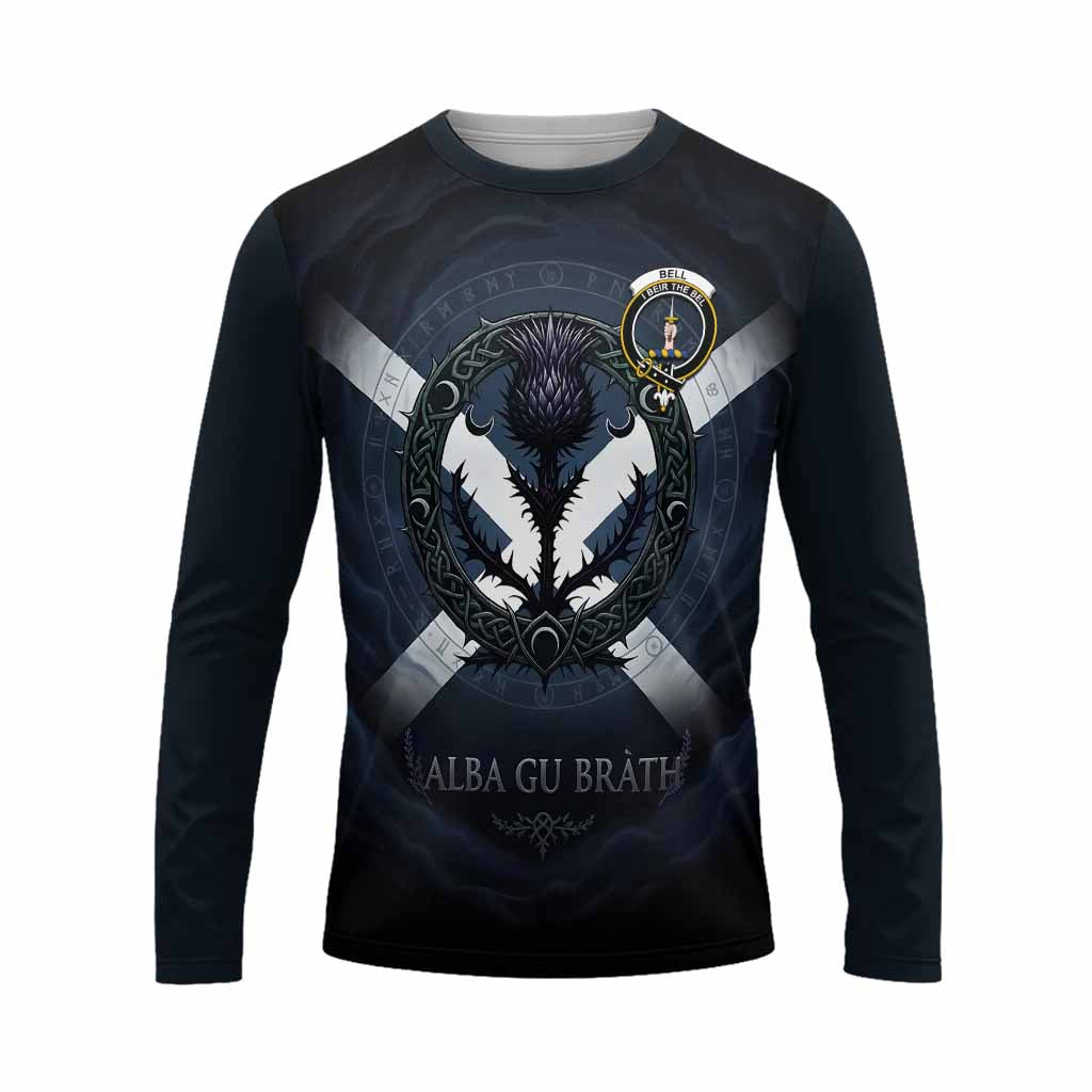 Bell Clan Crest Long Sleeve T-Shirt with Celtic Knot Thistle and Saltire