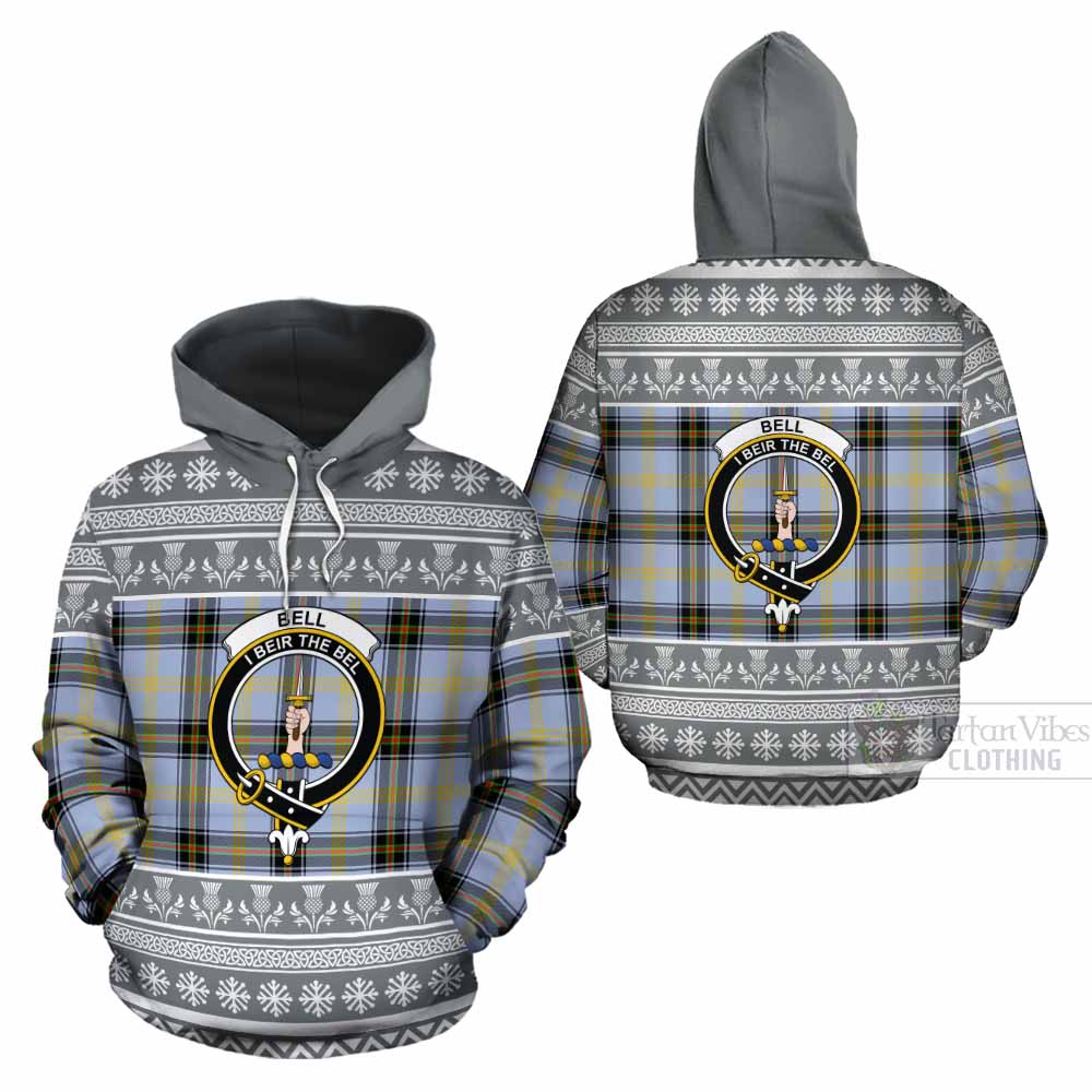 Bell Clan Tartan Christmas Cotton Hoodie with Family Crest - Tartan Vibes Clothing