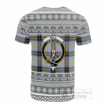 Bell Clan Tartan Christmas Cotton T-shirt with Family Crest