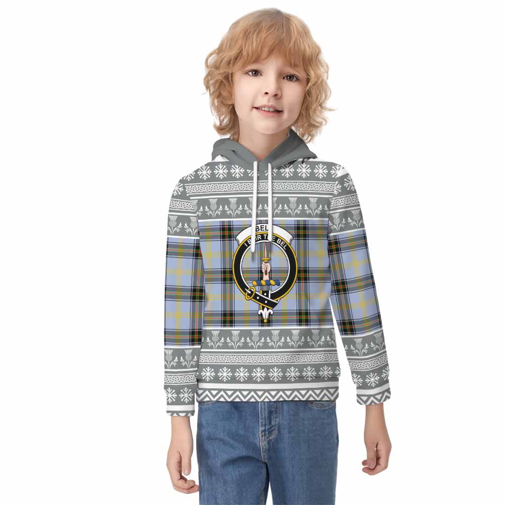 Bell Clan Tartan Christmas Kid Hoodie with Family Crest - Tartan Vibes Clothing