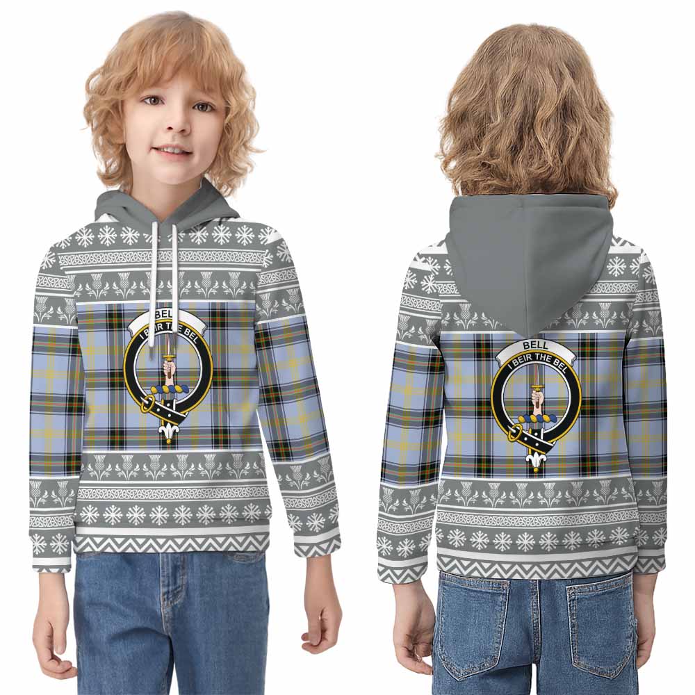 Bell Clan Tartan Christmas Kid Hoodie with Family Crest - Tartan Vibes Clothing