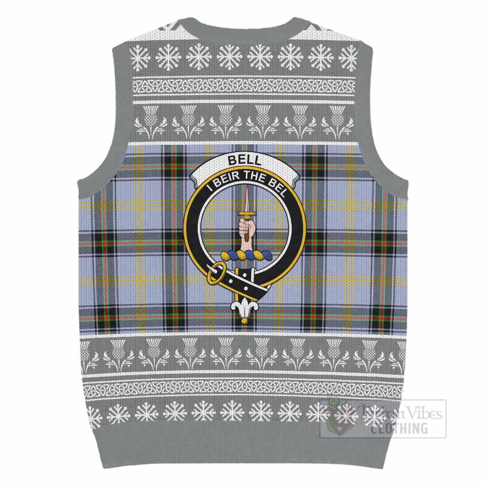 Bell Clan Tartan Christmas Knitted V-Neck Vest with Family Crest - Tartan Vibes Clothing
