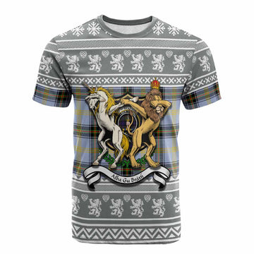 Bell Clan Tartan Crest Christmas Cotton T-shirt Coat of Arms Funny Style