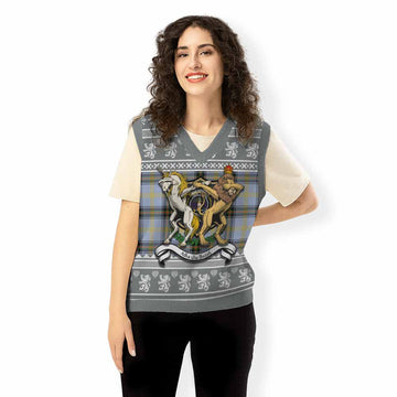 Bell Clan Tartan Crest Christmas Knitted V-Neck Vest Coat of Arms Funny Style