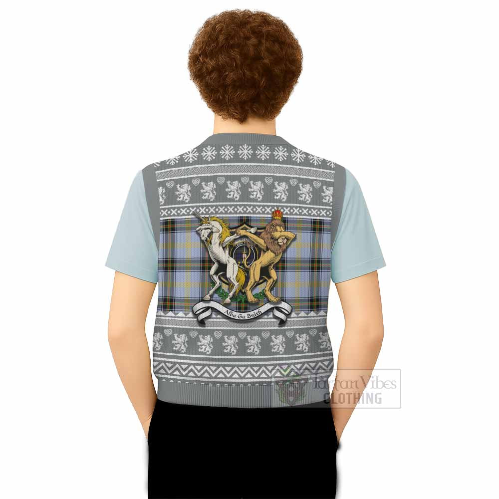 Bell Clan Tartan Crest Christmas Knitted V-Neck Vest Coat of Arms Funny Style - Tartan Vibes Clothing