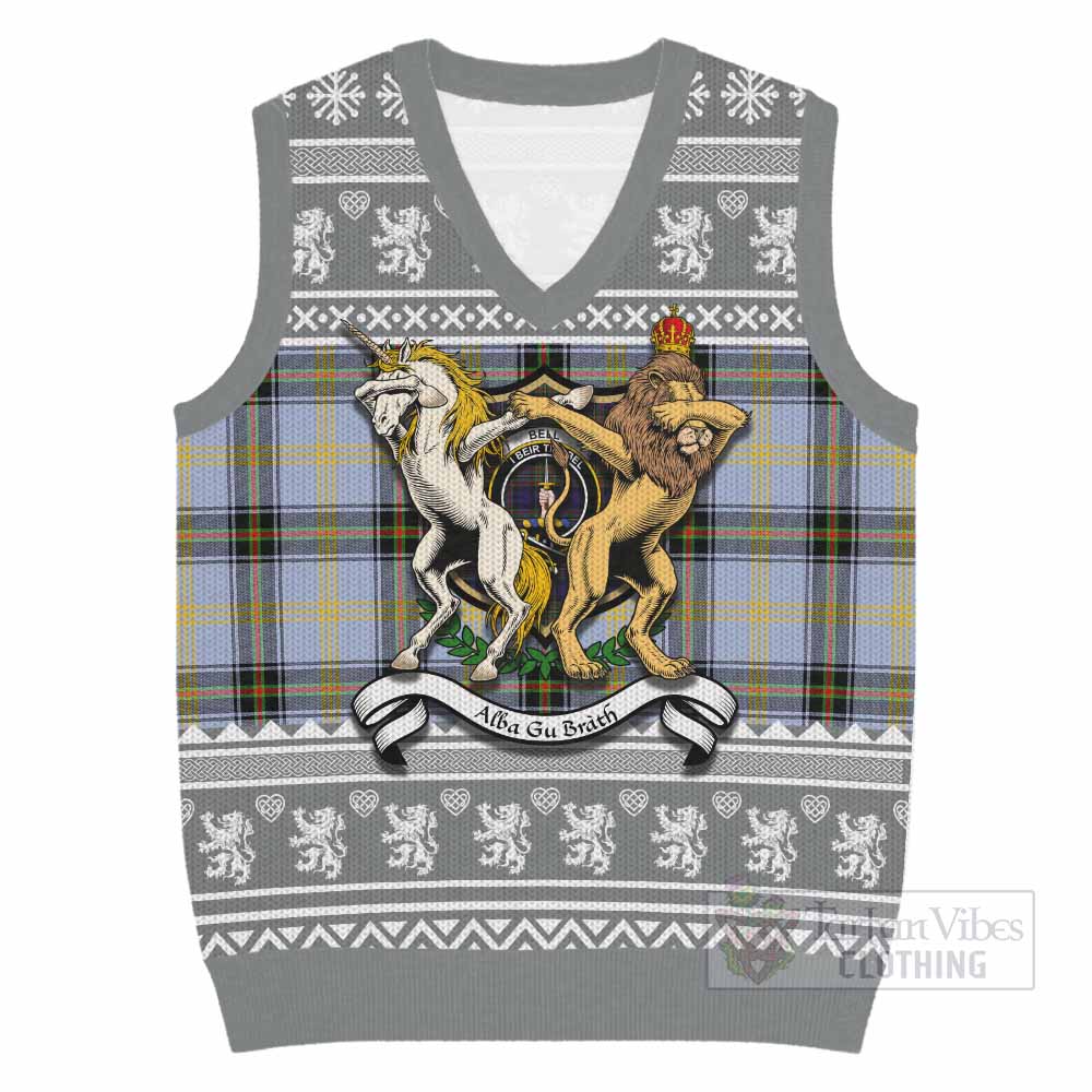 Bell Clan Tartan Crest Christmas Knitted V-Neck Vest Coat of Arms Funny Style - Tartan Vibes Clothing