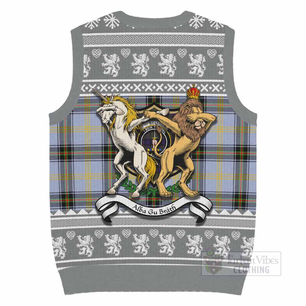 Bell Clan Tartan Crest Christmas Knitted V-Neck Vest Coat of Arms Funny Style - Tartan Vibes Clothing