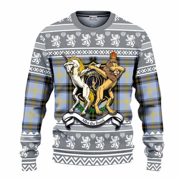 Bell Clan Tartan Crest Christmas Ugly Sweater Coat of Arms Funny Style