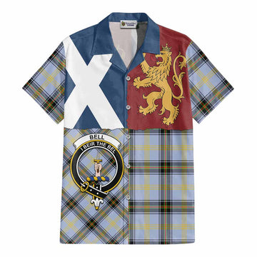 Bell Crest Tartan Cotton Hawaiian Shirt with Lion Rampant Saltire Style - Tartan Vibes Clothing
