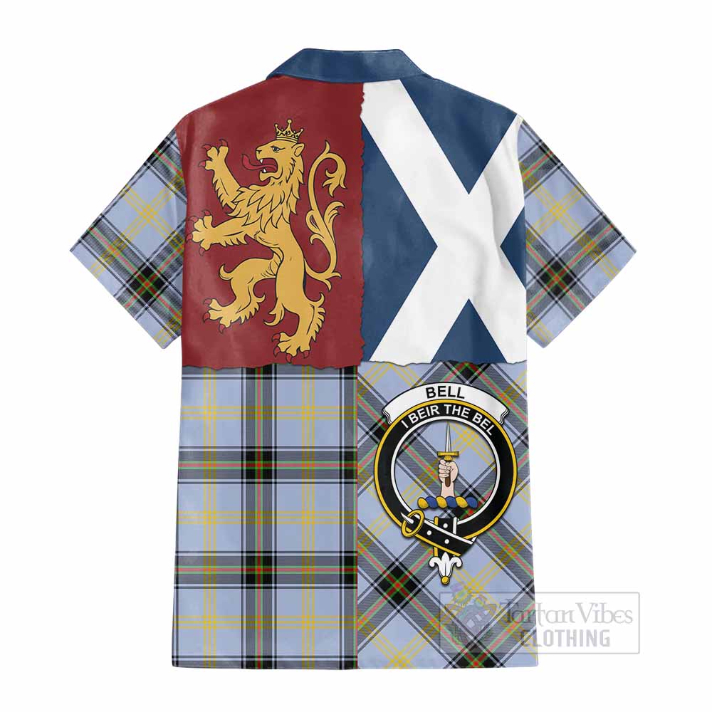 Bell Crest Tartan Cotton Hawaiian Shirt with Lion Rampant Saltire Style - Tartan Vibes Clothing