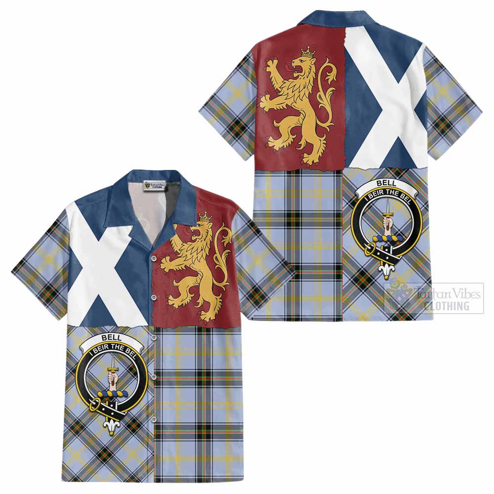 Bell Crest Tartan Cotton Hawaiian Shirt with Lion Rampant Saltire Style - Tartan Vibes Clothing