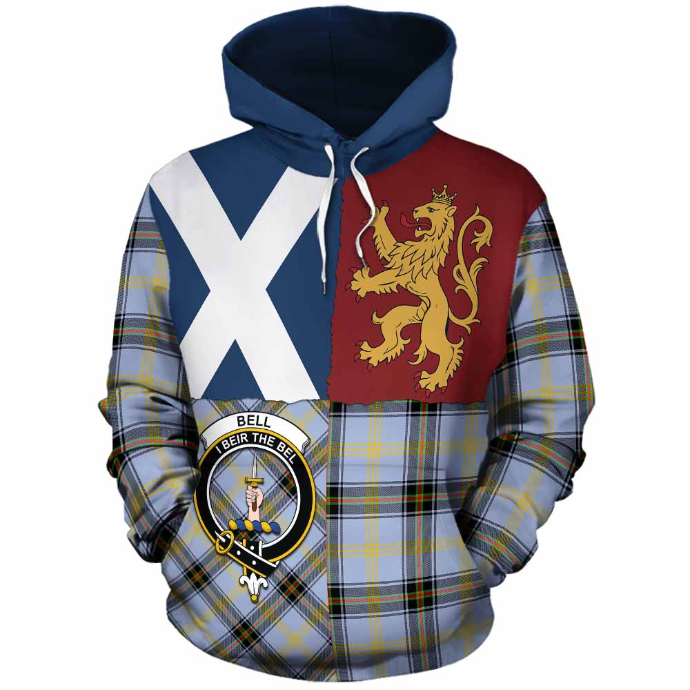 Bell Crest Tartan Cotton Hoodie with Lion Rampant Saltire Style - Tartan Vibes Clothing