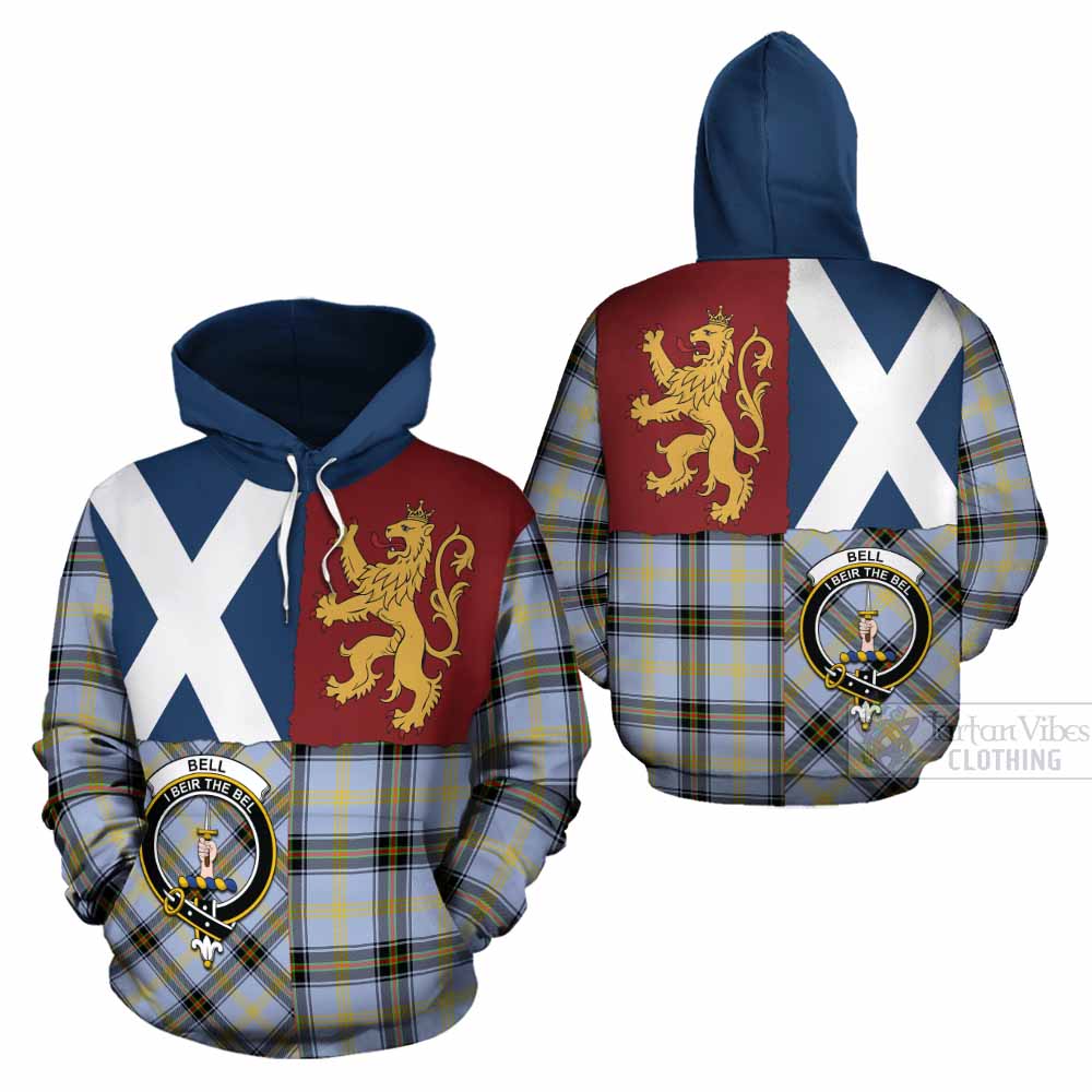 Bell Crest Tartan Cotton Hoodie with Lion Rampant Saltire Style - Tartan Vibes Clothing