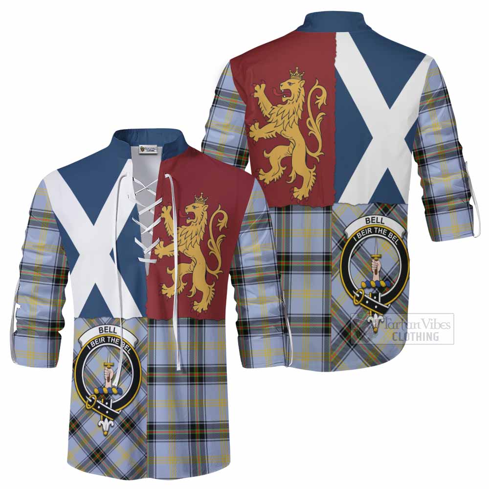 Bell Crest Tartan Ghillie Shirt with Lion Rampant Saltire Style - Tartan Vibes Clothing