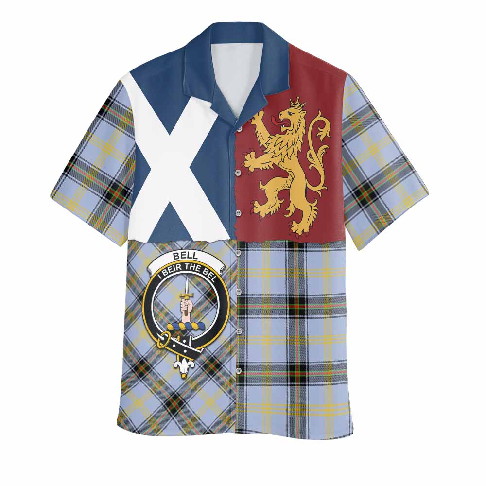 Bell Crest Tartan Hawaiian Shirt with Lion Rampant Saltire Style
