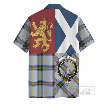 Bell Crest Tartan Hawaiian Shirt with Lion Rampant Saltire Style