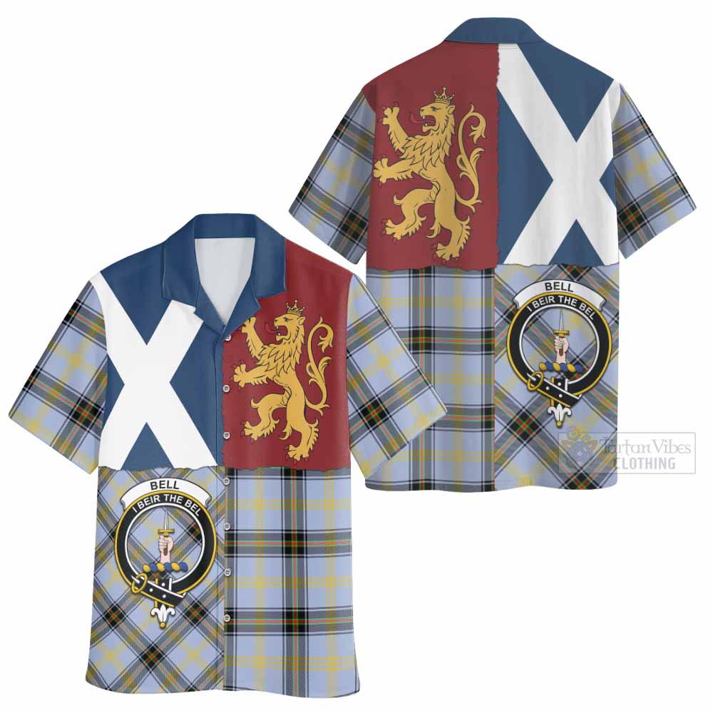 Bell Crest Tartan Hawaiian Shirt with Lion Rampant Saltire Style