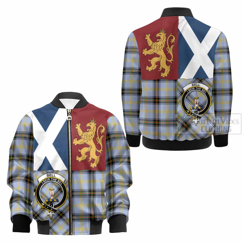 Bell Crest Tartan Kid Bomber Jacket with Lion Rampant Saltire Style - Tartan Vibes Clothing
