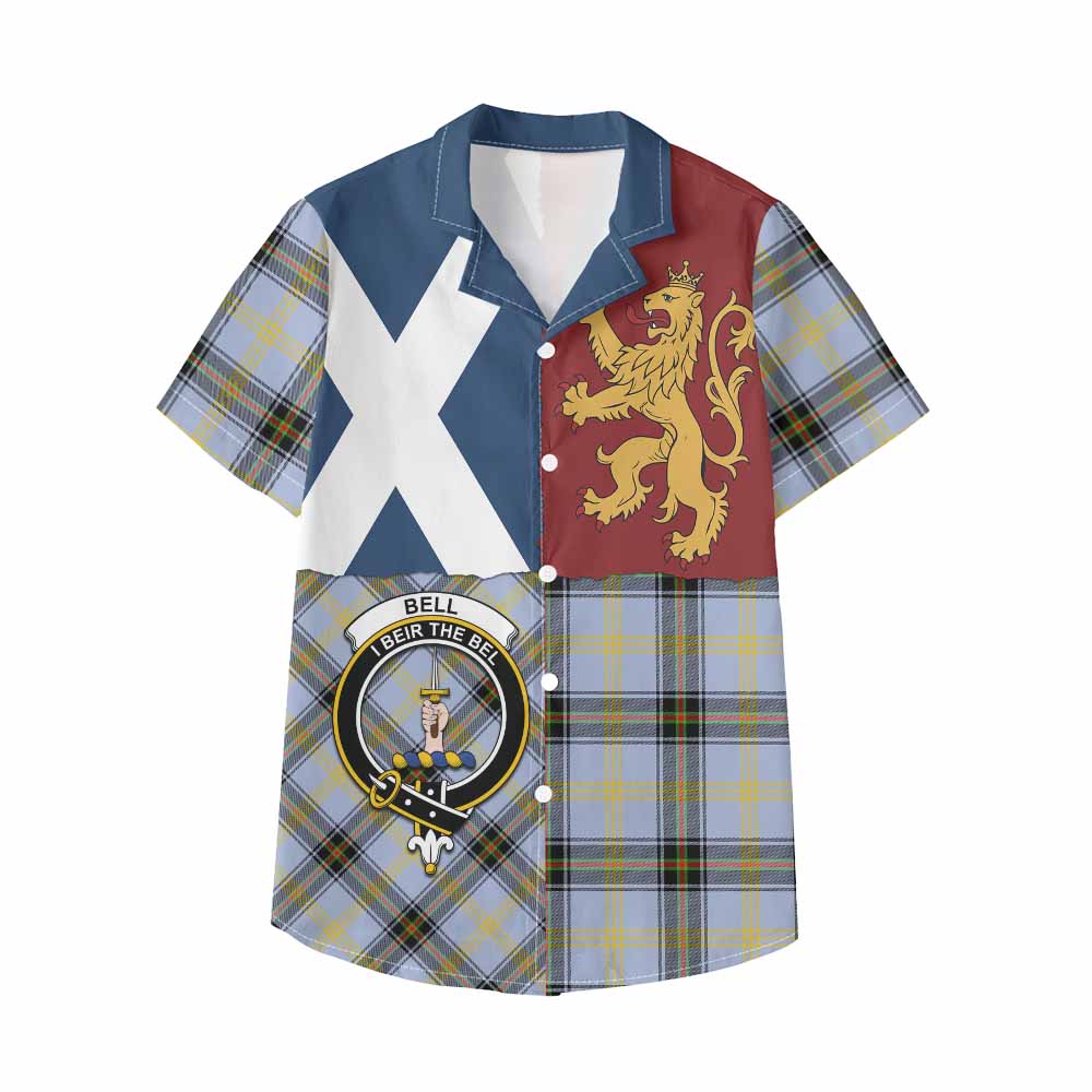 Bell Crest Tartan Kid Hawaiian Shirt with Lion Rampant Saltire Style - Tartan Vibes Clothing